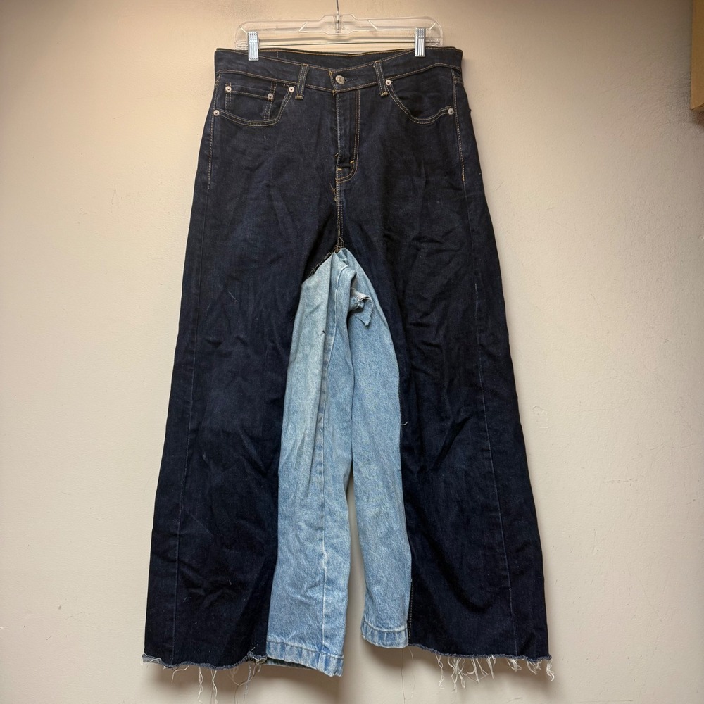 Levi's 505 Jeans Mens 32x32 Blue Fair Reconstructed Two Tone Wide Leg DIY